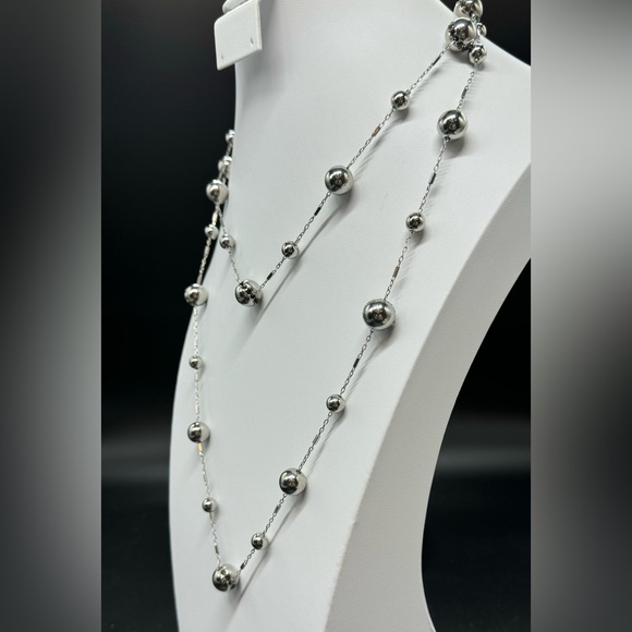 ColdWater Creek Stunning Very Long Silver Tone Bead Stations With Crystals - Picture 3 of 12
